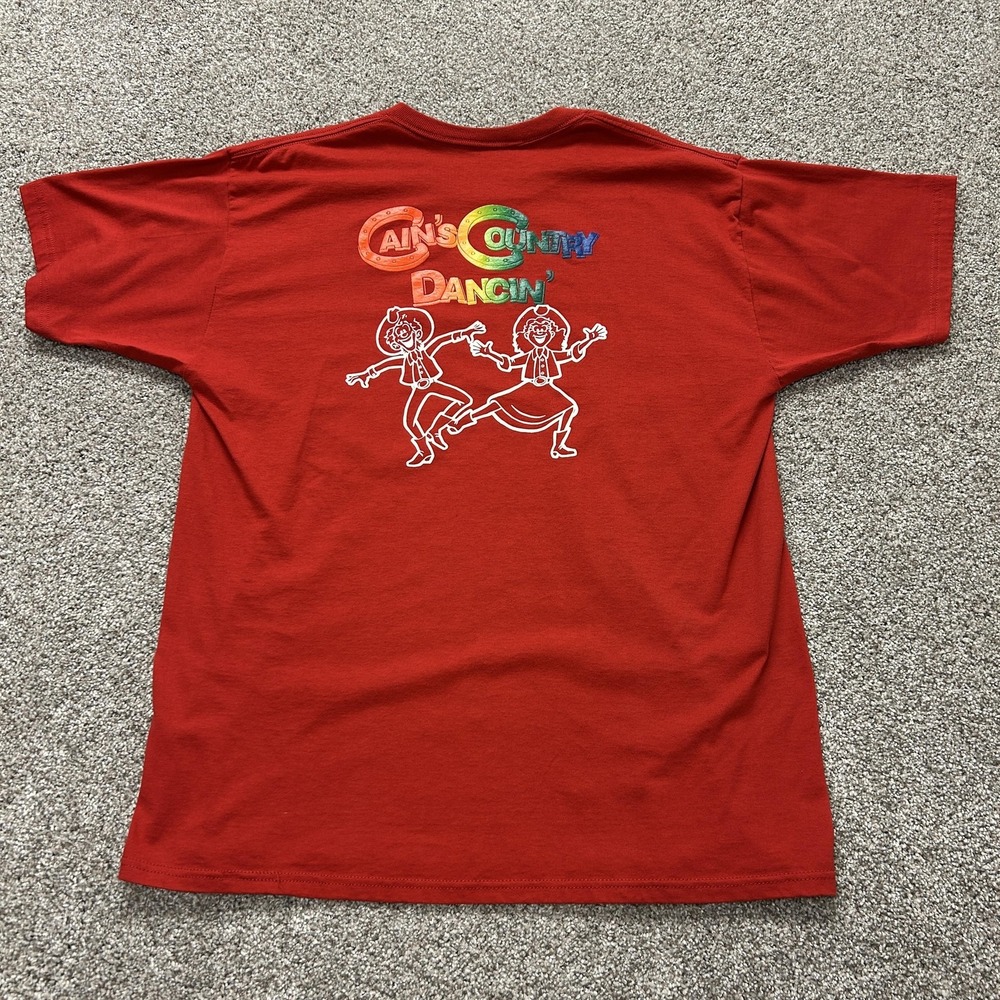 Vintage Cain's Country Dancin Shirt Mens Large Red Cowboy Western Tee T-Shirt